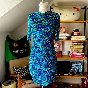 Ganni floral mesh mini dress xs/s 34 blue